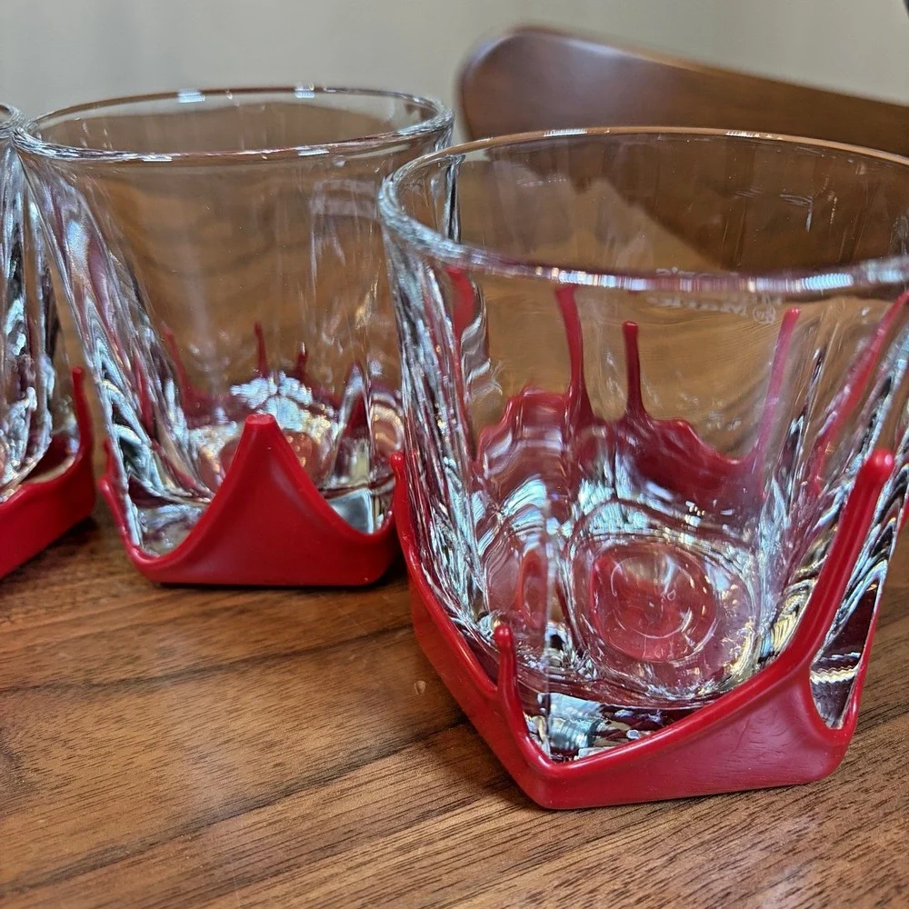 5 Maker's Mark Etched Dipped Red Wax Lowball Glasses Whiskey Barware